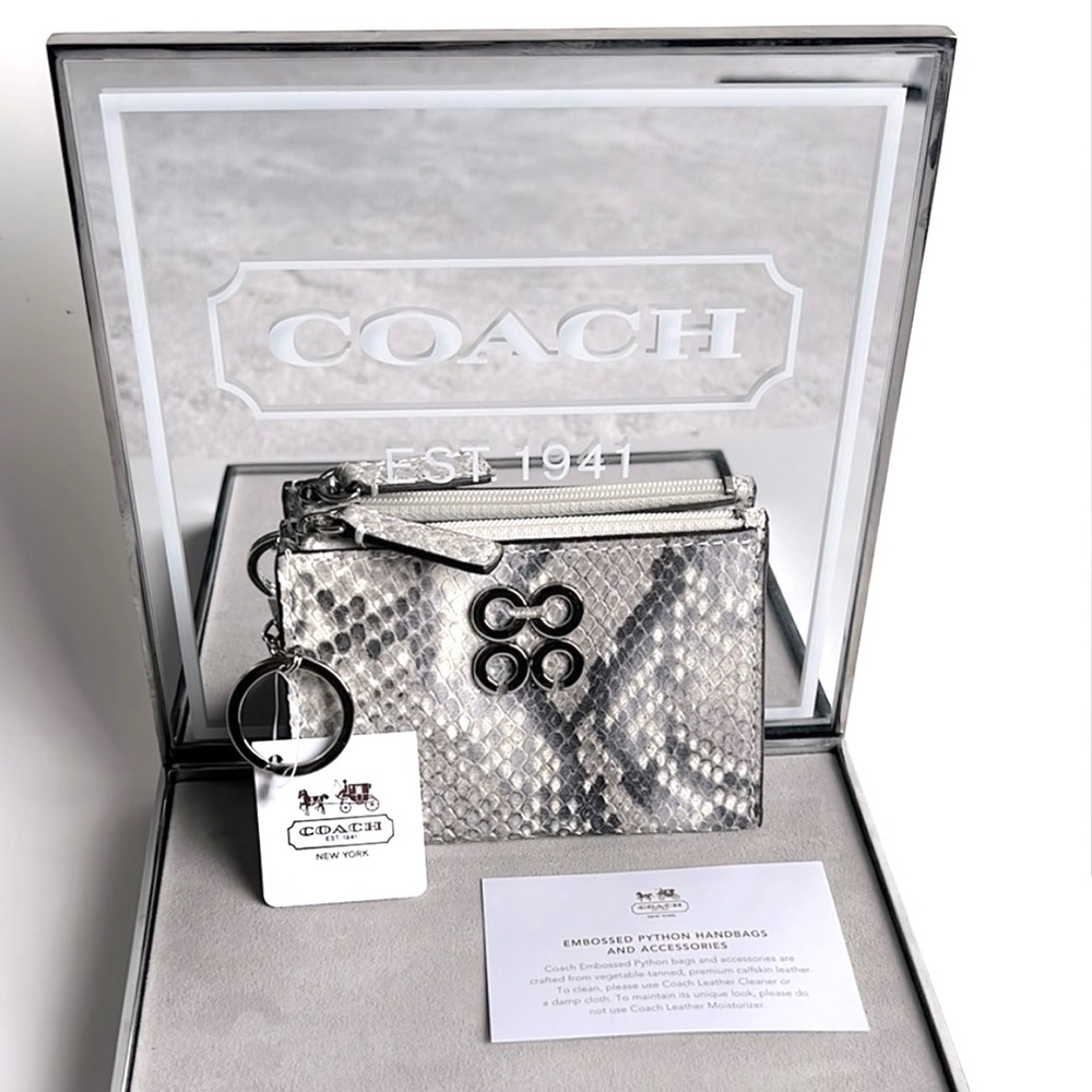 NWT Coach Silver Python Embossed Coin Zipper Pouch